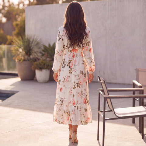 Floral Long Sleeve Relaxed Midi Dress