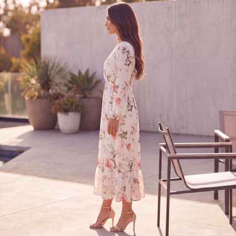 Floral Long Sleeve Relaxed Midi Dress
