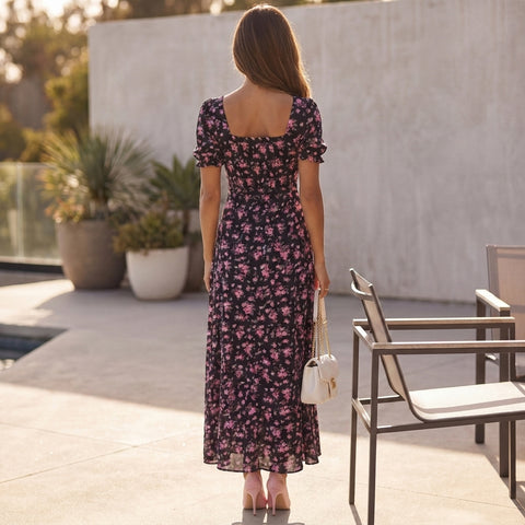Floral Puff Sleeve Maxi Dress