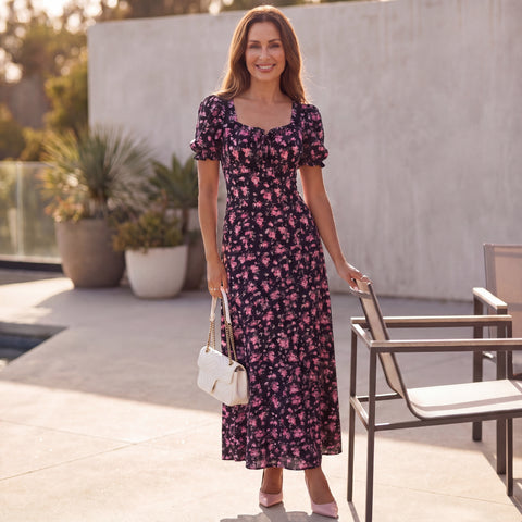 Floral Puff Sleeve Maxi Dress